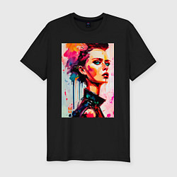 Футболка slim-fit MoMo - женщина с красным бантом в волосах, цвет: черный
