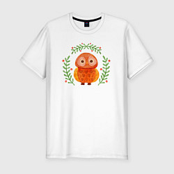 Футболка slim-fit Осенняя совушка, цвет: белый