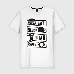 Футболка slim-fit Eat sleep guitar repeat, цвет: белый