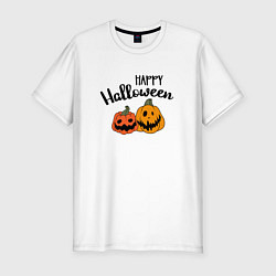 Футболка slim-fit Happy halloween с тыквами, цвет: белый