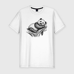 Футболка slim-fit Панда жует бамбук, цвет: белый