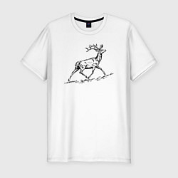 Футболка slim-fit Олень бежит на гору, цвет: белый