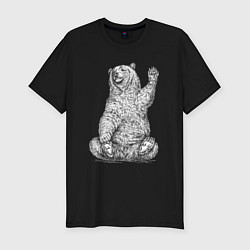 Футболка slim-fit Медведь сидит машет, цвет: черный
