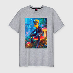 Футболка slim-fit Bart Simpson among mushrooms - ai art, цвет: меланж