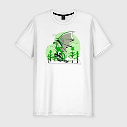 Футболка slim-fit Зелёный дракон на скале 2024, цвет: белый