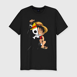 Футболка slim-fit One Piece Луффи флаг, цвет: черный