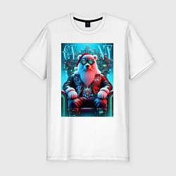 Футболка slim-fit Медведь на кибер троне - нейросеть, цвет: белый