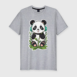 Футболка slim-fit Медвежонок панды в наушниках, цвет: меланж