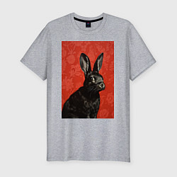 Футболка slim-fit Черный кролик на красном фоне, цвет: меланж
