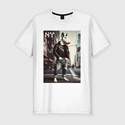 Футболка slim-fit Dude bull terrier is a New Yorker, цвет: белый