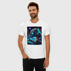 Футболка slim-fit Cyber dragon - ai art neon, цвет: белый — фото 2