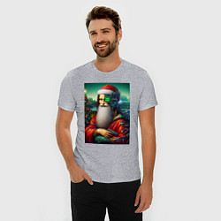 Футболка slim-fit Mona Lisa in Santa costume - cyberpunk, цвет: меланж — фото 2