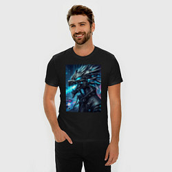 Футболка slim-fit Морда кибер дракона - нейросеть, цвет: черный — фото 2
