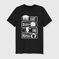 Футболка slim-fit Еда сон лыжи, цвет: черный