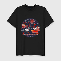 Футболка slim-fit Кот и лиса из сказки, цвет: черный