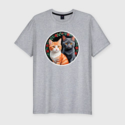 Футболка slim-fit Два кота ждут Новый Год, цвет: меланж