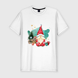 Футболка slim-fit Гном с новогодними подарками, цвет: белый