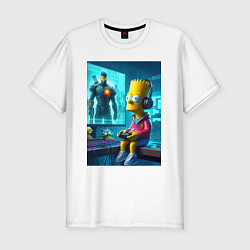 Футболка slim-fit Bart Simpson is an avid gamer, цвет: белый