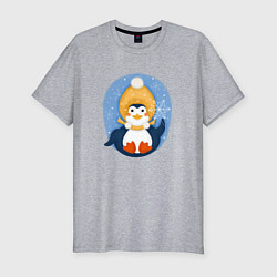 Футболка slim-fit Пингвин со снежинкой, цвет: меланж