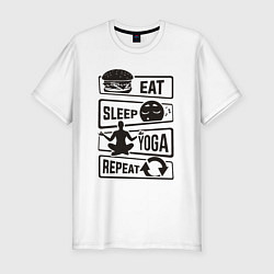 Футболка slim-fit Eat sleep yoga repeat, цвет: белый