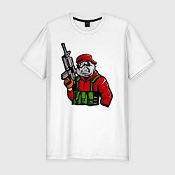 Мужская slim-футболка Панда с оружием и в бронежилете
