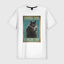 Футболка slim-fit Винный черный кот, цвет: белый