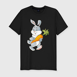 Мужская slim-футболка Мультяшный заяц с морковкой