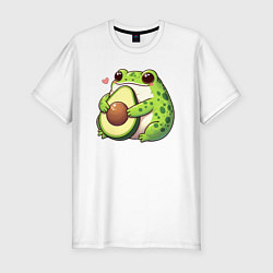 Футболка slim-fit Лягушка обнимает авокадо, цвет: белый