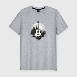 Футболка slim-fit Гитара на фоне природы и гор, цвет: меланж