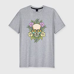 Футболка slim-fit Skull and flowers, цвет: меланж