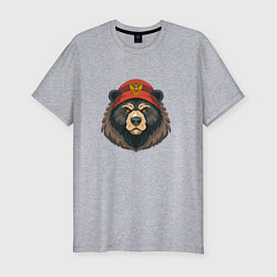 Мужская slim-футболка Русский медведь в шапке с гербом