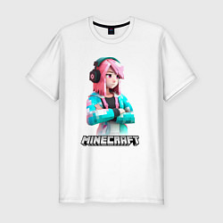 Футболка slim-fit Minecraft девушка с розовыми волосами, цвет: белый