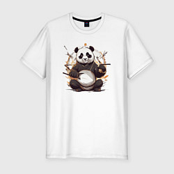 Футболка slim-fit Спокойствие панды, цвет: белый