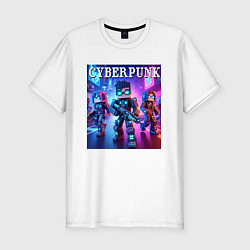 Мужская slim-футболка Minecraft and cyberpunk - collaboration