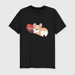 Футболка slim-fit Спящий корги с сердцем, цвет: черный
