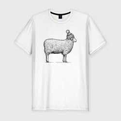 Футболка slim-fit Овца в шапке с помпоном, цвет: белый