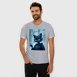 Футболка slim-fit Cybercat 2099 - ai art, цвет: меланж — фото 2