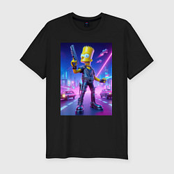 Футболка slim-fit Cyber Bart - neon glow ai art, цвет: черный