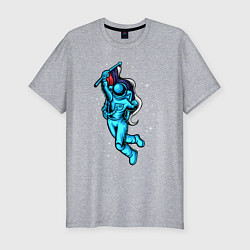Футболка slim-fit Космонавт с флагом в руке, цвет: меланж