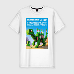 Футболка slim-fit Beersaur and Minecraft - collaboration ai art, цвет: белый