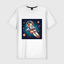 Мужская slim-футболка Реактивный корги в космосе