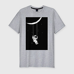 Футболка slim-fit Космонавт на качелях планета, цвет: меланж