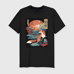 Футболка slim-fit Лиса в японском стиле, цвет: черный