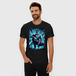 Футболка slim-fit Jotaro Kujo - neon glow ai art, цвет: черный — фото 2