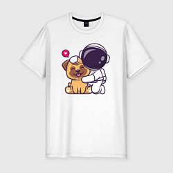 Мужская slim-футболка Космонавт и пёсик