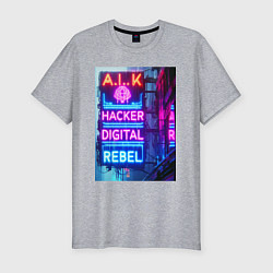 Мужская slim-футболка Ai hacker digital rebel - neon glow