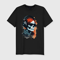 Футболка slim-fit Grunge redhead girl skull, цвет: черный