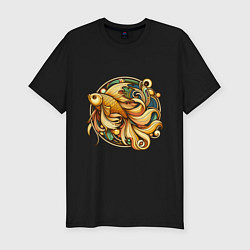 Футболка slim-fit Золотая рыбка исполняет желания, цвет: черный