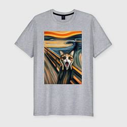 Футболка slim-fit Кошка кричит - мем нейросеть, цвет: меланж