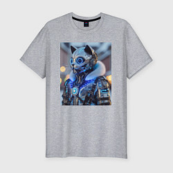 Футболка slim-fit Cyber cat - ai art fantasy, цвет: меланж